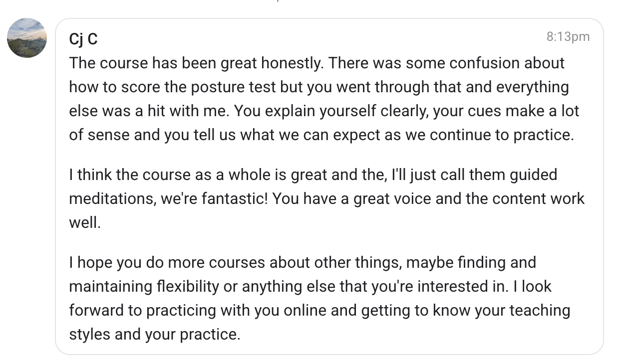 Course feedback screenshot from Cj C