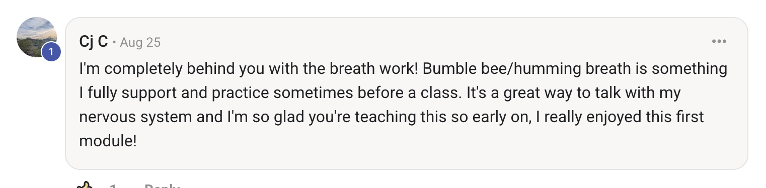 Cj C: They enjoyed the first module and its humming breath work.